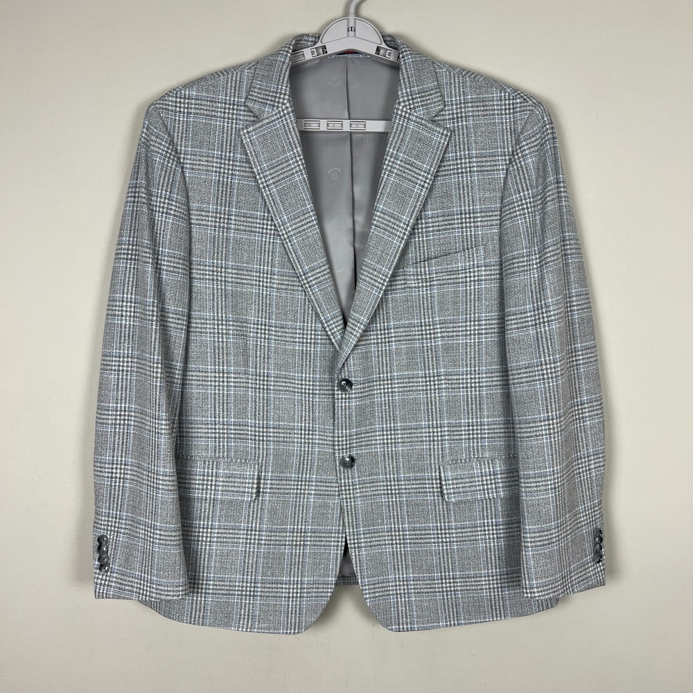 TOMMY HILFIGER Blazer Jacket Sport Coat‎ Mens 46S Gray Blue Glen Plaid Preppy